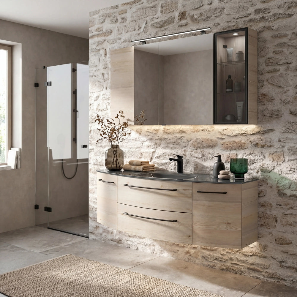 Badprogramm Caserta 7005 von Pelipal mit Glaswaschtisch und Schränken