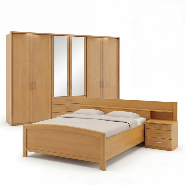 Schlafzimmer San Remo Komplett-Set mit Kleiderschrank, Doppelbett 180x200 cm und Nachtkonsolen aus Holz