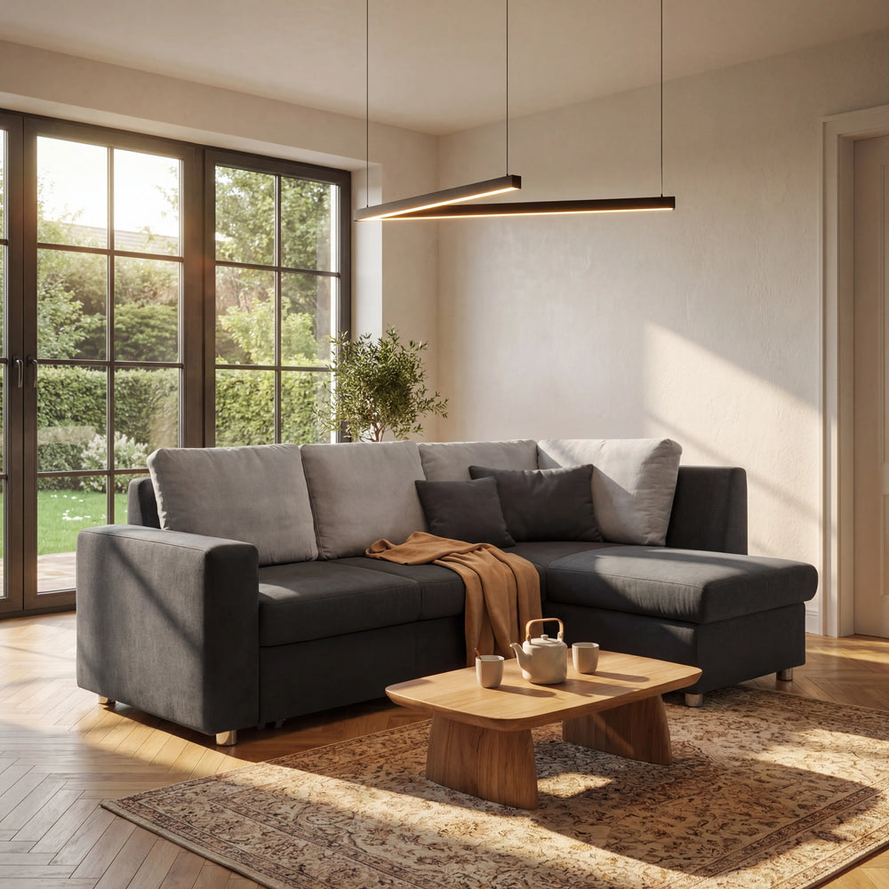 Funktionssofa, Inigio, Ecksofa mit Bettauszug, Grau