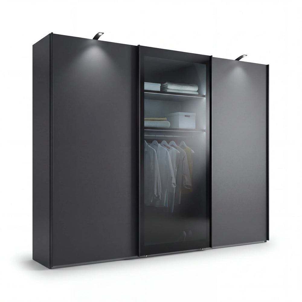 Schwebetürenschrank inkl. Zusatzausstattung, Dubai, 3-türig, 300x217x67 cm