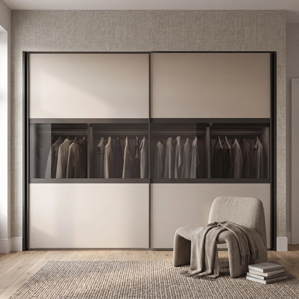Schwebetürenschrank inkl. Zusatzausstattung, Split, 2-türig, 300x236x67 cm