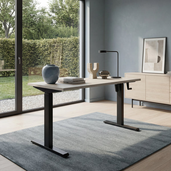 Schreibtisch höhenverstellbar Elisa, 140x70 cm, Acacia Light schwarz