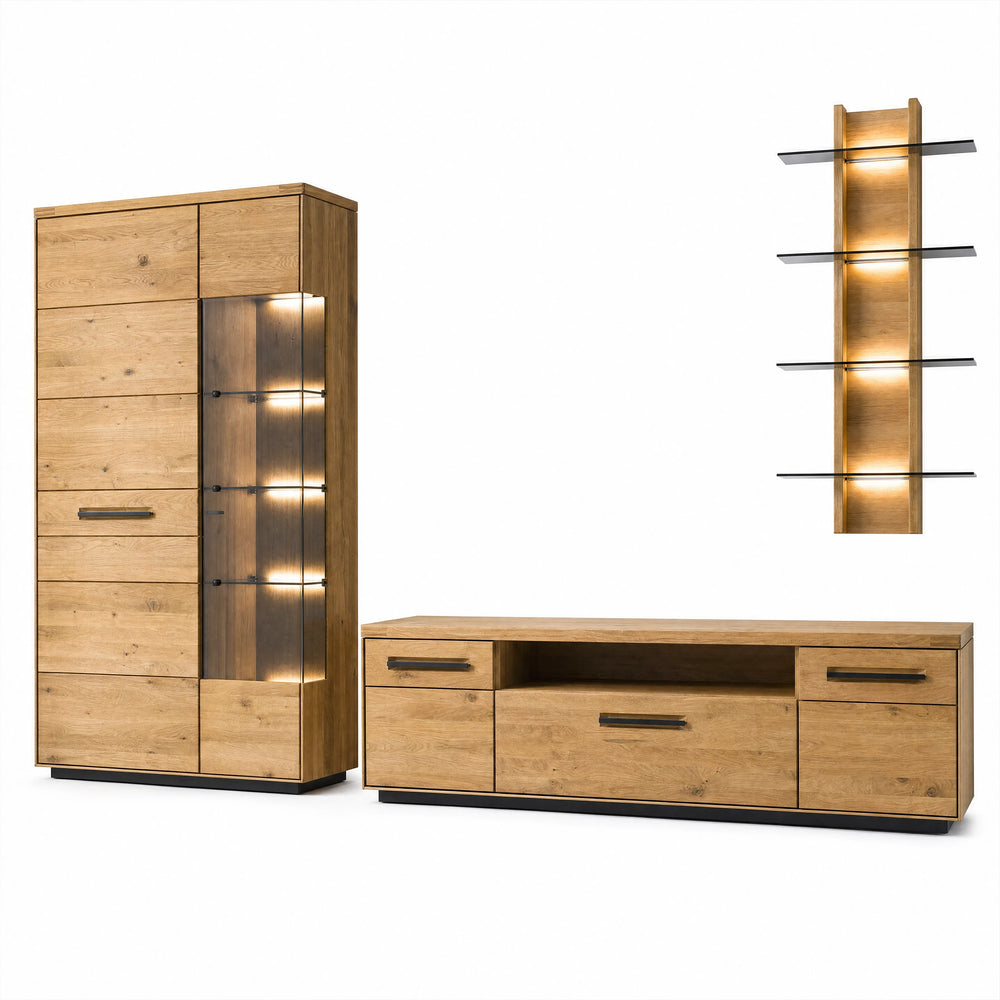 Wohnwand Rivano mit LED-Hängeregal