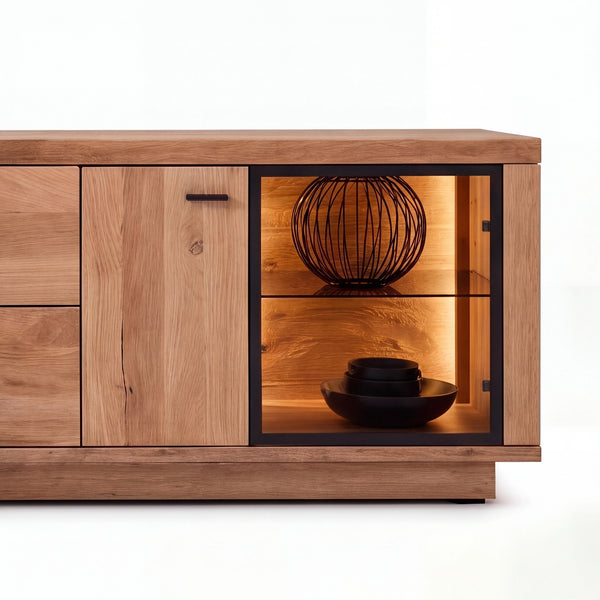 Wohnwand Rojo mit Vitrine, TV-Unterteil & Wandboard