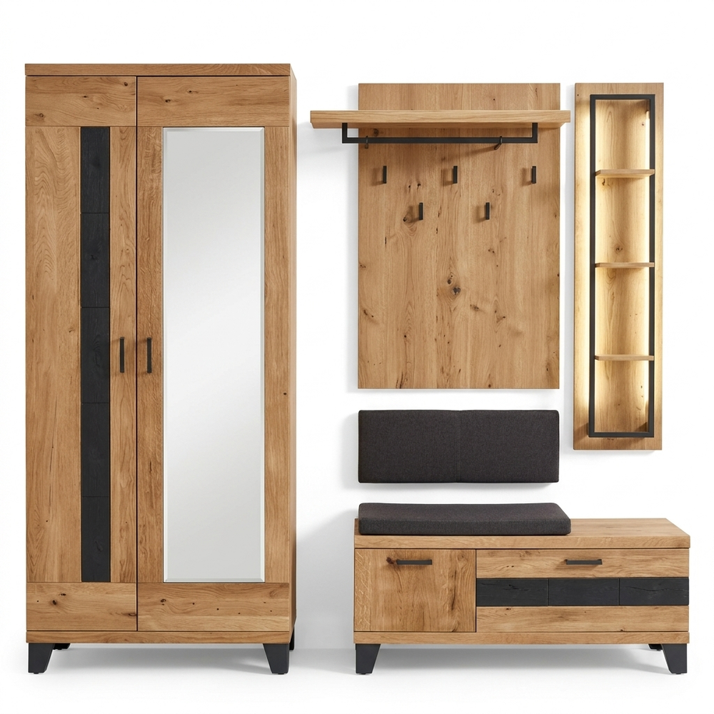 Garderobe, Milano, Wildeiche massiv, 218x203 cm