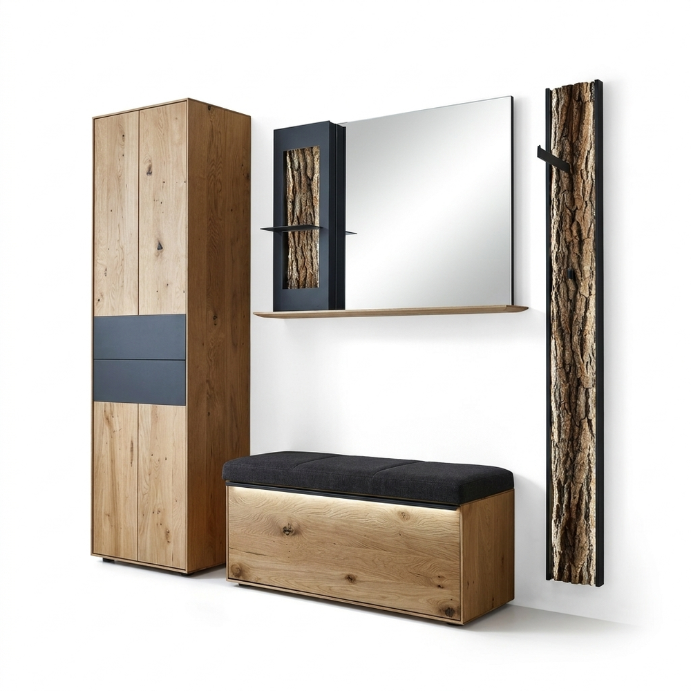 Garderobe inkl. Beleuchtung, Runa 8440, Kerneiche Natur, 217x196 cm