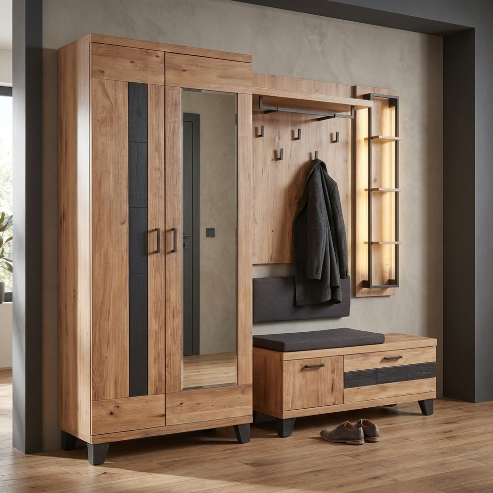 Garderobe, Milano, Wildeiche massiv, 218x203 cm