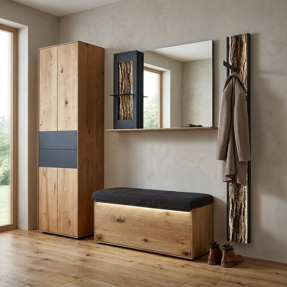 Garderobe inkl. Beleuchtung, Runa 8440, Kerneiche Natur, 217x196 cm