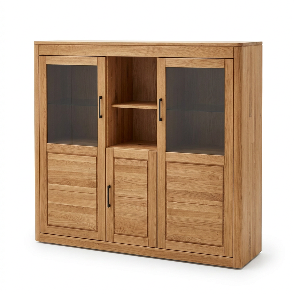 Highboard 25005 – Eiche vollmassiv mit markanter Lamellen-Front