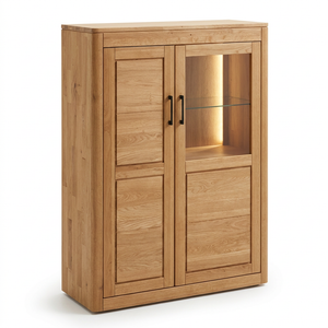 Highboard 25005 (105 cm) – Eiche vollmassiv mit Vitrine