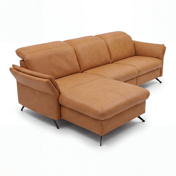Ecksofa Leder Kurkuma „Torro" mit Canapé links, Metallfuß schwarz
