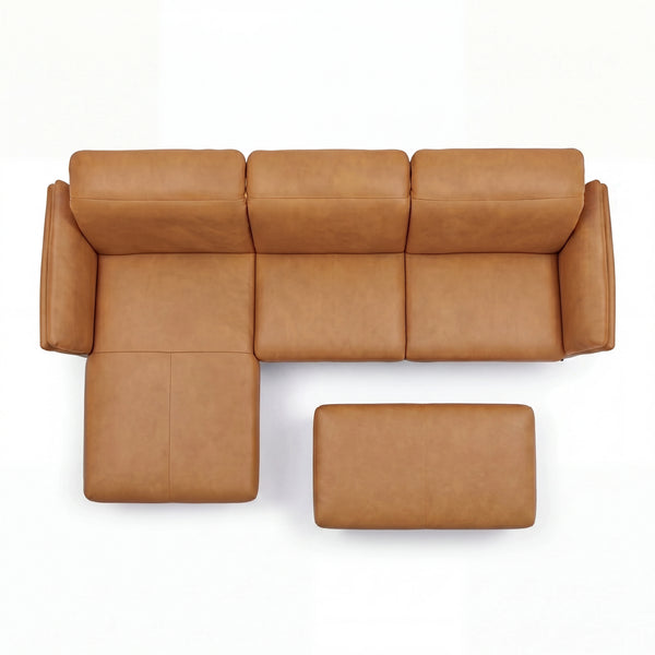 Ecksofa Leder Kurkuma „Torro" mit Canapé links, Metallfuß schwarz