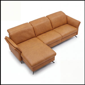 Ecksofa Leder Kurkuma „Torro" mit Canapé links, Metallfuß schwarz
