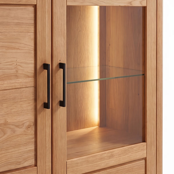 Highboard 25005 (105 cm) – Eiche vollmassiv mit Vitrine