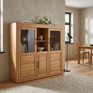 Highboard 25005 – Eiche vollmassiv mit markanter Lamellen-Front