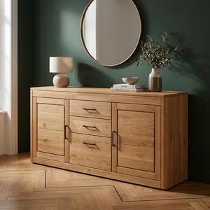 Sideboard 25005 – Eiche vollmassiv mit durchgehender Lamellen-Front