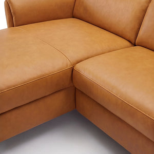 Ecksofa in Leder Dijon „Punch" mit Anstellhocker rechts, Chromfuß schwarz [AI]