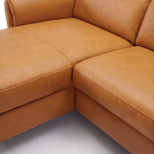 Ecksofa in Leder Dijon „Punch" mit Anstellhocker rechts, Chromfuß schwarz [AI]