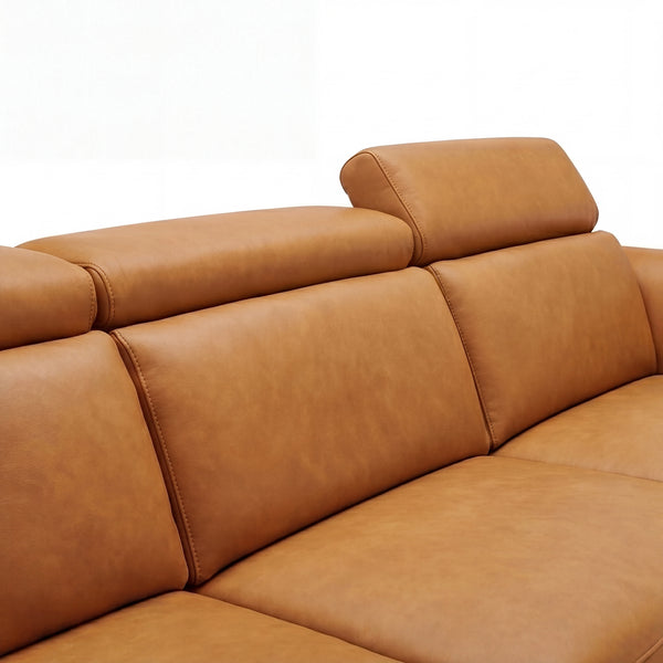 Ecksofa in Leder Dijon „Punch" mit Anstellhocker rechts, Chromfuß schwarz