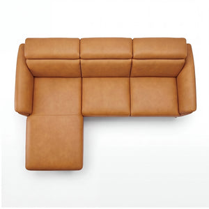 Ecksofa in Leder Dijon „Punch" mit Anstellhocker rechts, Chromfuß schwarz