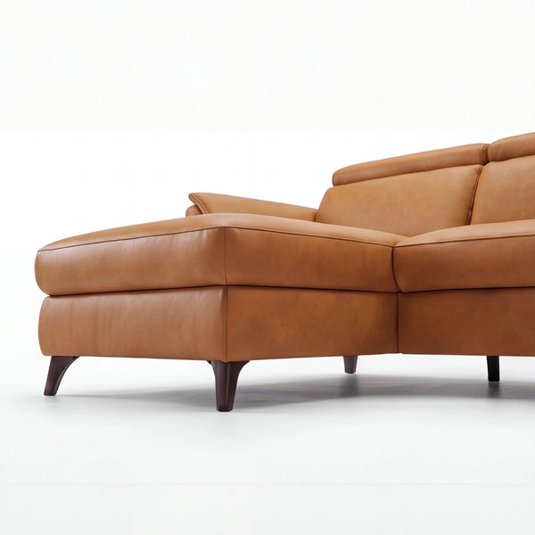 Ecksofa in Leder Dijon „Punch" mit Anstellhocker rechts, Chromfuß schwarz