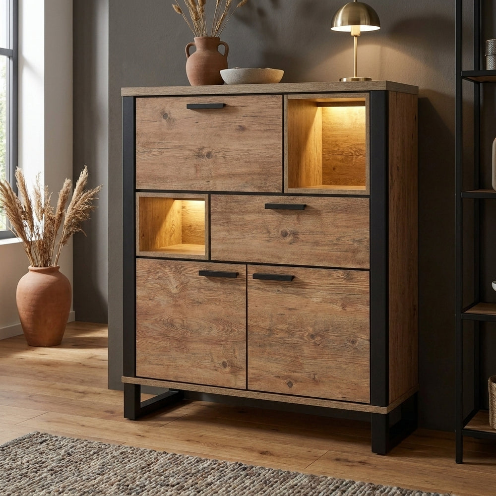 Highboard Palox – Industrial-Stauraum mit offenen Nischen