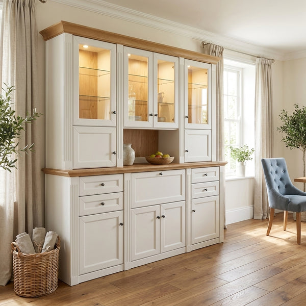 Buffet Lexis – repräsentatives Landhaus-Buffet mit beleuchteter Vitrine [AI]