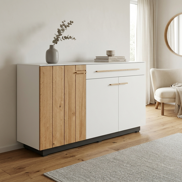 Sideboard Caitara Living – Wildeiche trifft kaschmirgrau