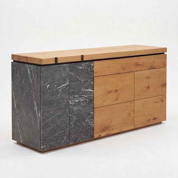 Sideboard Vrock living – Alteiche trifft Echtstein