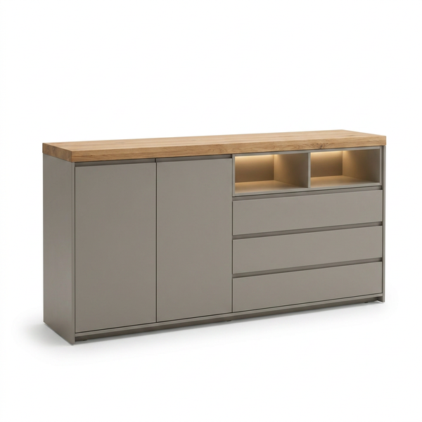 Sideboard 26169 – Steingrau matt trifft warme Wildeiche