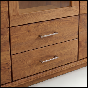 Highboard Osaka – Asteiche massiv mit Vitrine in warmer Natur-Optik