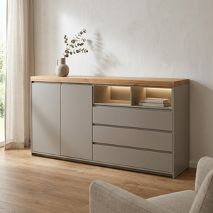 Sideboard 26169 – Steingrau matt trifft warme Wildeiche