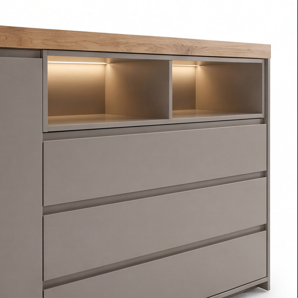 Sideboard 26169 – Steingrau matt trifft warme Wildeiche