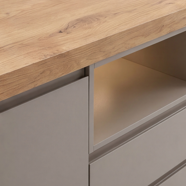 Sideboard 26169 – Steingrau matt trifft warme Wildeiche