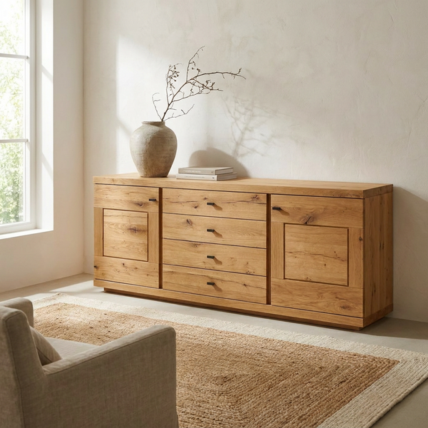 Sideboard Wildeiche massiv – natürliche Wärme mit großzügigem Stauraum