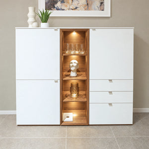 Highboard Andiamo Home Kristallweiß mit Colorado Nussbaum und Beleuchtung – Abverkauf Möbel Graf Dresden – Art.-Nr. 15827..81