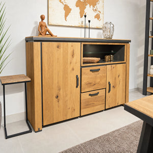 Highboard Eiche furniert Railway Brown mit LED-Beleuchtung – Abverkauf Möbel Graf Dresden – Art.-Nr. 933262..30