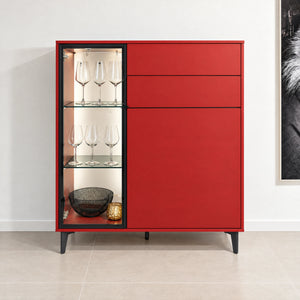 Interliving 2107 Highboard Rubinrot mit Vitrine und LED – Abverkauf Möbel Graf Dresden – Art.-Nr. 19424..81