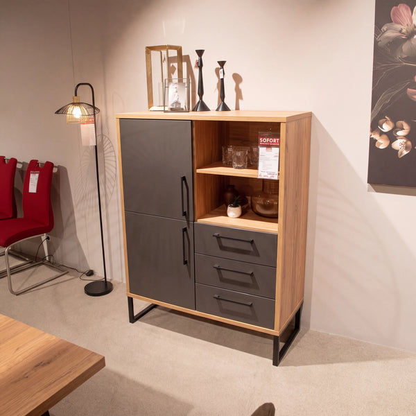 Highboard in wild-oak und dark-grey mit schwarzem Kufengestell und offenen Fächern – Abverkauf Möbel Graf Dresden – Art.-Nr. 180211..41