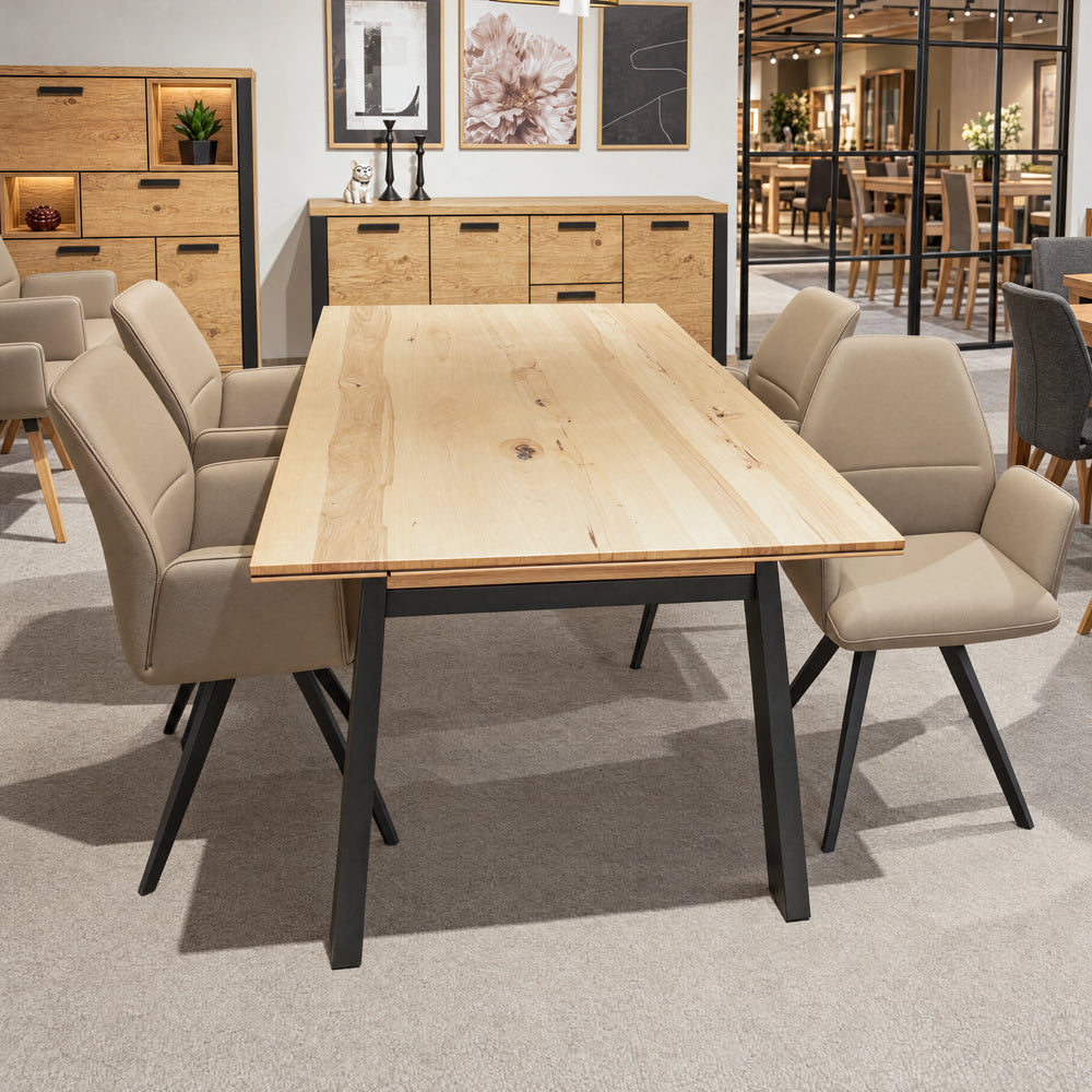 Interliving 5102 Armlehnstühle in Lederdesign Sand mit schwarzem Gestell am Esstisch – Abverkauf Möbel Graf Dresden – Art.-Nr. 932000..91