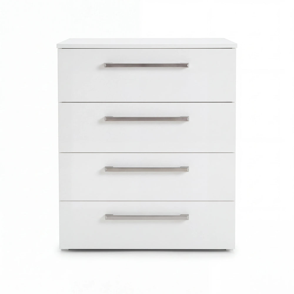 Kommode Malin 600 Lack Bianco Weiß matt mit 4 Schubkästen 60 cm freigestellt auf weißem Hintergrund – Möbel Graf Dresden – Art.-Nr. 21031..21