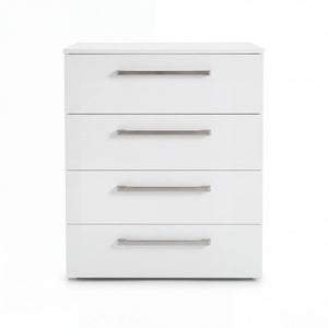 Kommode Malin 600 Lack Bianco Weiß matt mit 4 Schubkästen 60 cm freigestellt auf weißem Hintergrund – Möbel Graf Dresden – Art.-Nr. 21031..21