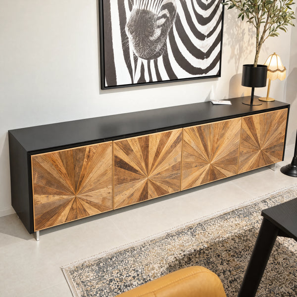 Kredenz Vinci Eiche antik Balkenschnitt Lack Schwarz 240 cm – Abverkauf Möbel Graf Dresden – Art.-Nr. 728011.42.20