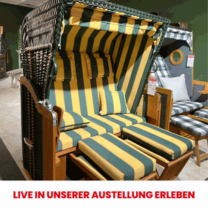 Zwei Personen Gartenstrandkorb Rustikal 250 Plus in grünem wetterbeständigem Kunststoffgeflecht mit Kissen und Fußstützen