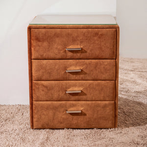 Nachtkonsole Lisboa Stoff Auri Gold mit Glasablage und 4 Schubkästen – Abverkauf Möbel Graf Dresden – Art.-Nr. 585058.1.40
