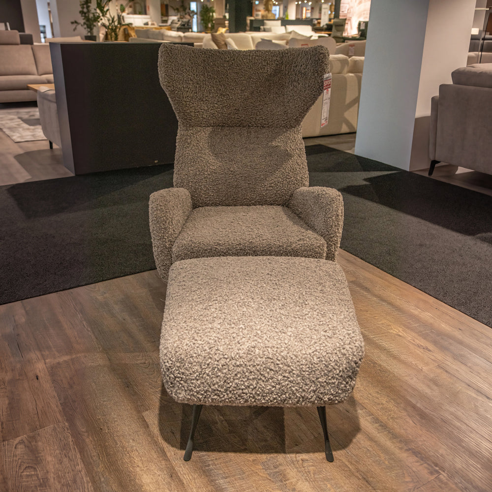 Ohrensessel Lori mit Hocker Grau – Abverkauf
