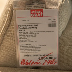 Polstergarnitur in Harry natur mit Querschläfer – Musterstück-Preisschild, Art.-Nr. 22658..120