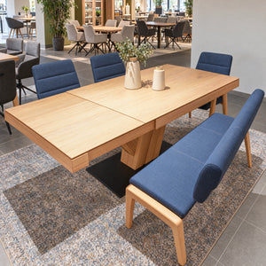 Speisezimmer Nanto Rotkernbuche Säulenesstisch mit Sitzbank Dunkelblau – Abverkauf Möbel Graf Dresden – Art.-Nr. 570505.1.121