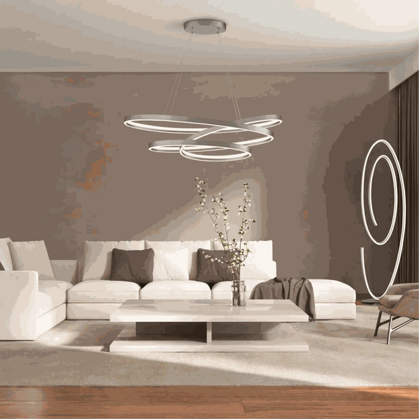 Pendelleuchte 115x50 cm LED dimmbar in nickel matt, große Leuchtfläche, warmes Metall, 11000 Lumen, 100 Watt