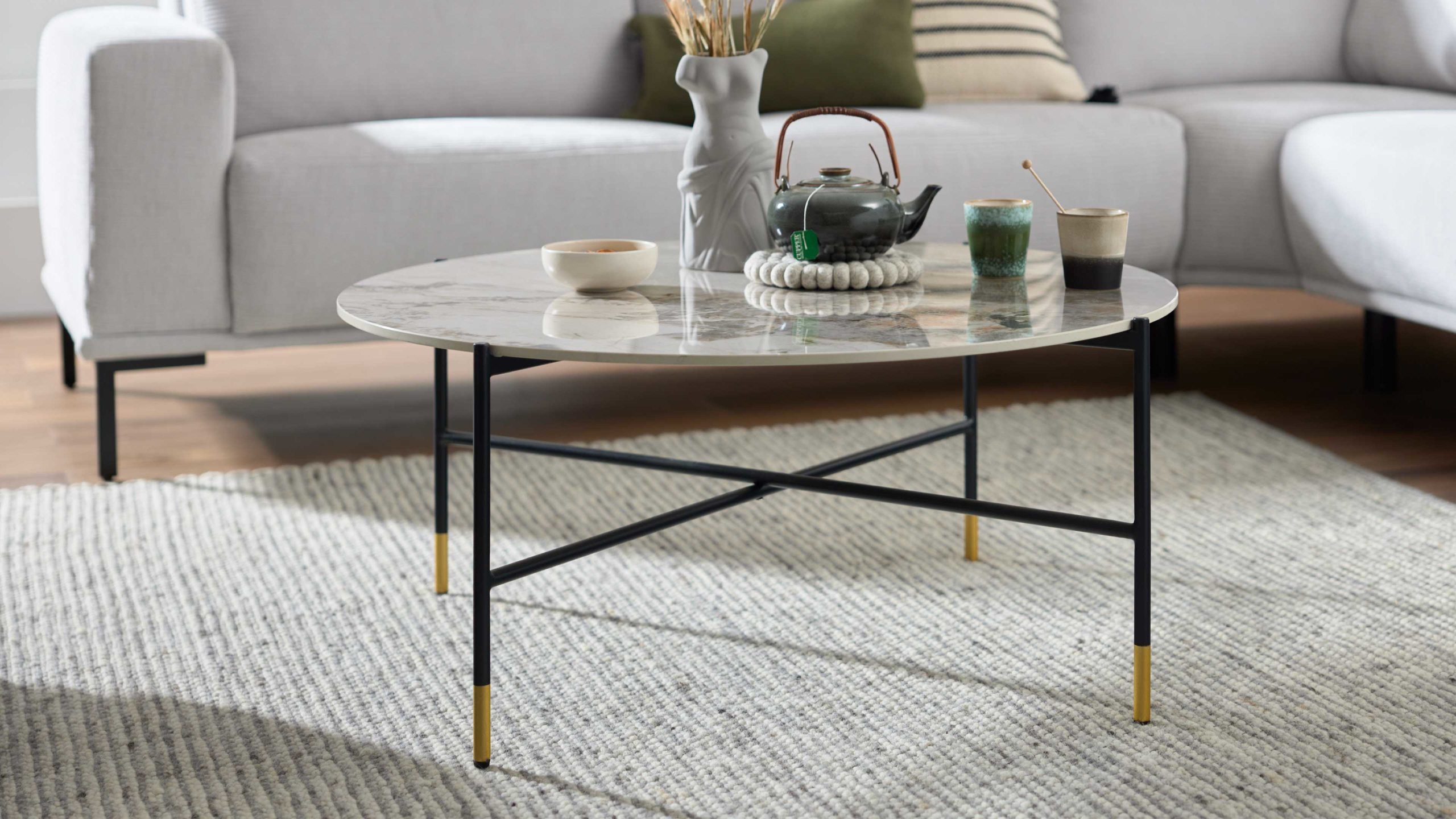 Interliving Couchtisch Serie 6221, marmorfarbene Keramik Calcatta